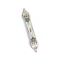 Wood Pewter Mezuzah White and Silver by ... | Mezuzah by Esther Shahaf