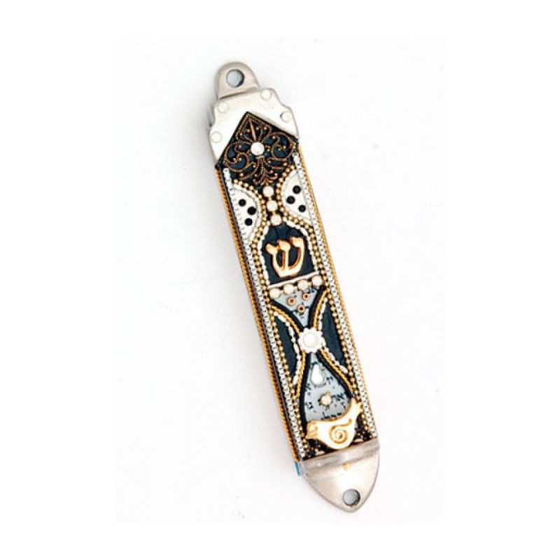 Black and Silver Color Mezuzah Case by E... | Mezuzah by Esther Shahaf