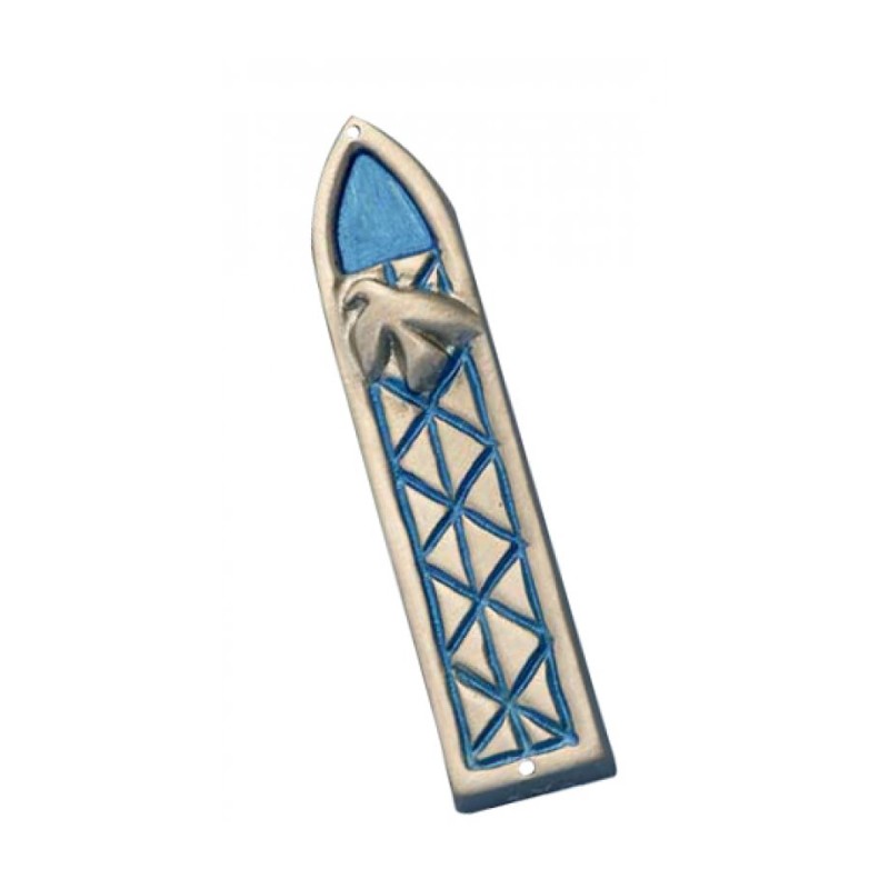 Shraga Landesman Blue Peace Dove and Criss c... | Modern Mezuzah Cases