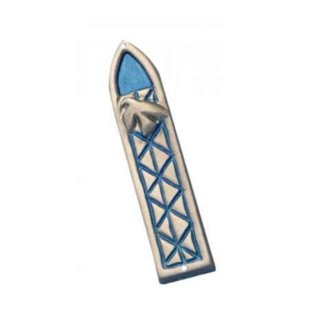 Shraga Landesman Blue Peace Dove and Criss c... | Modern Mezuzah Cases