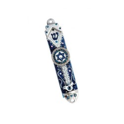 Blue Silver Star of David Mezuzah Case E... | Mezuzah by Esther Shahaf