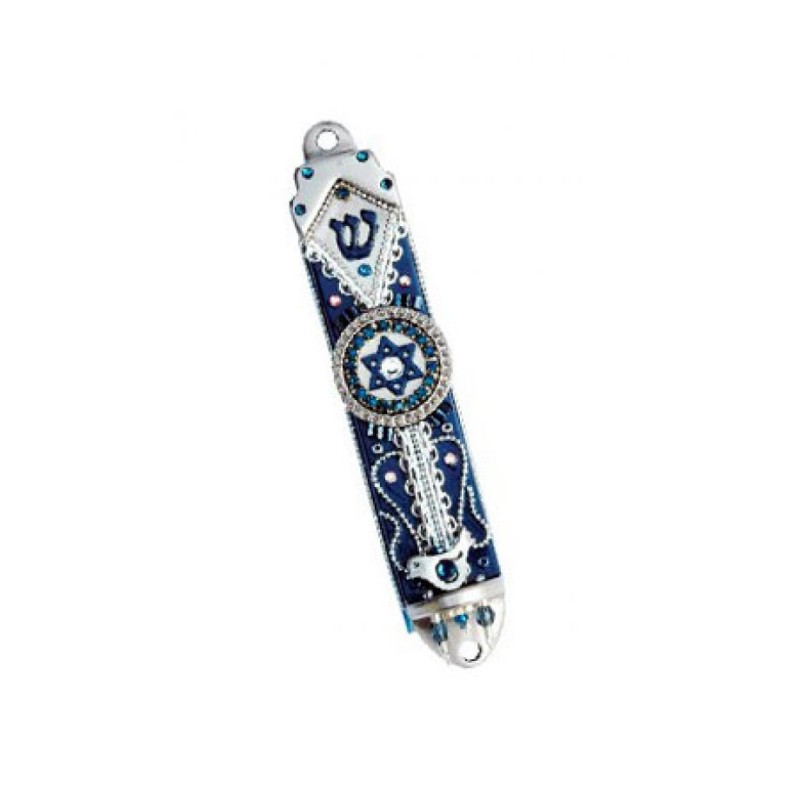 Blue Silver Star of David Mezuzah Case E... | Mezuzah by Esther Shahaf