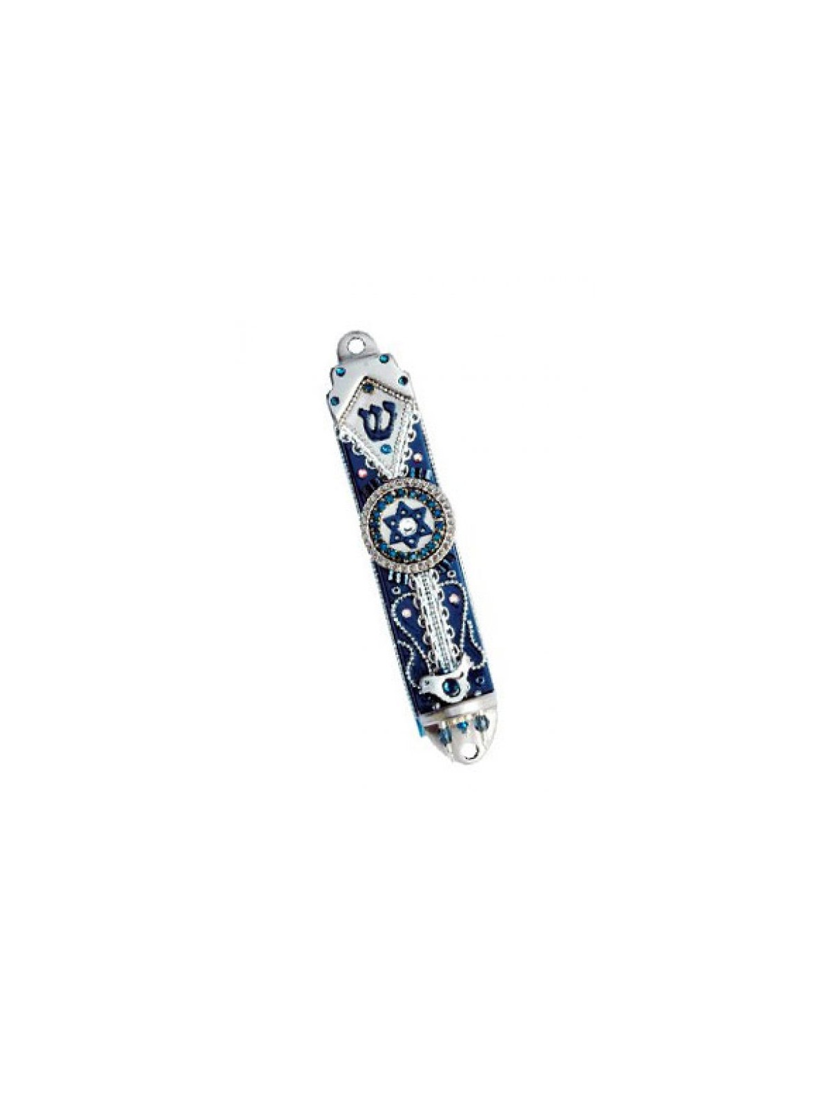 Blue Silver Star of David Mezuzah Case E... | Mezuzah by Esther Shahaf