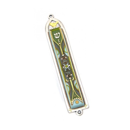 Green Oriental Design Mezuzah by Ester S... | Mezuzah by Esther Shahaf