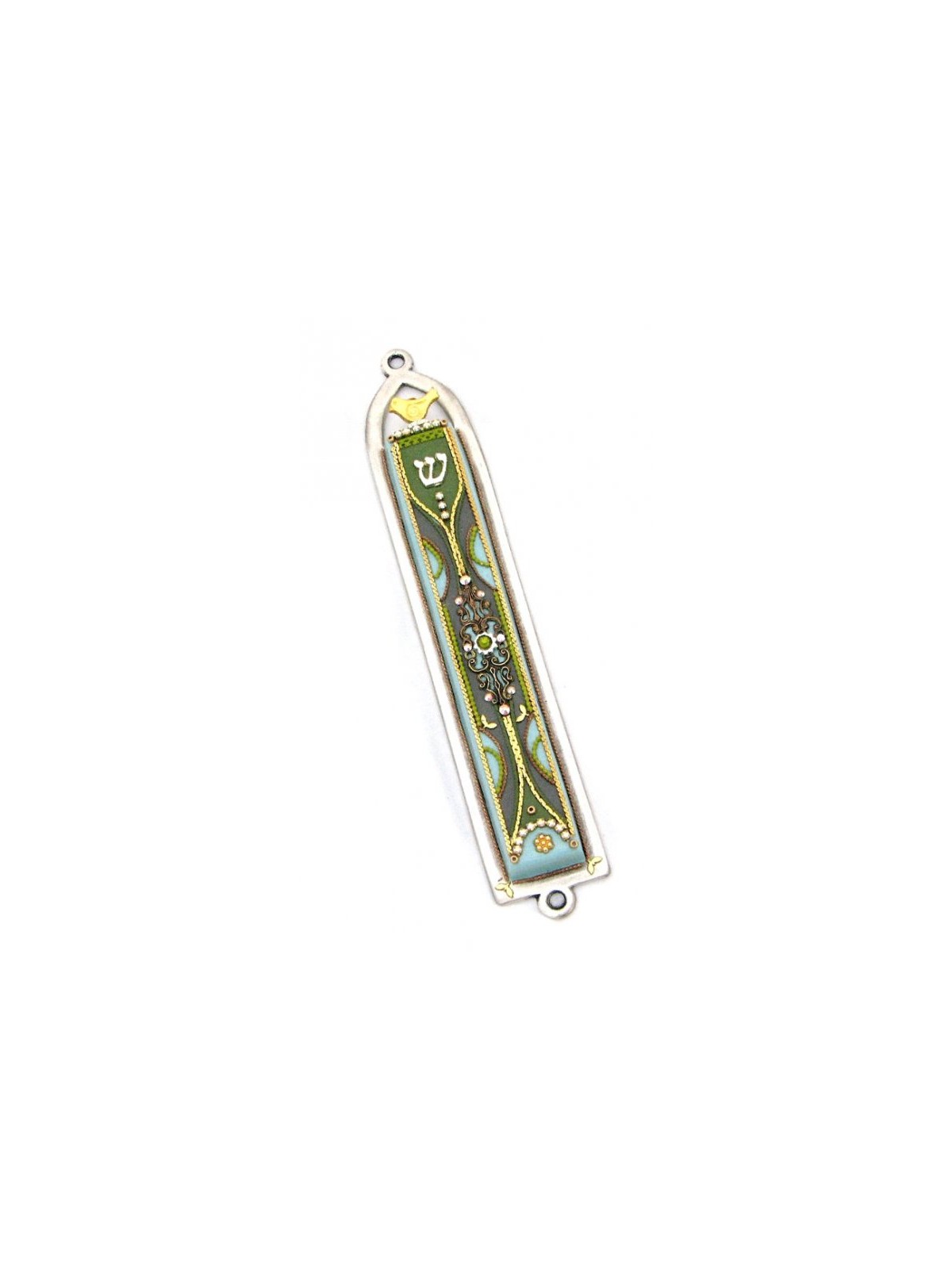 Green Oriental Design Mezuzah by Ester S... | Mezuzah by Esther Shahaf