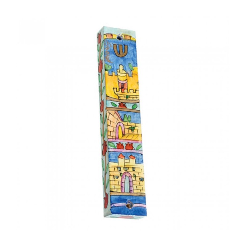 Yair Emanuel Large Hand Painted Wood Mezuzah ... | Mezuzahs by Emanuel