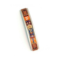 Curved Pewter Mezuzah in Orange and Blue... | Mezuzah by Esther Shahaf