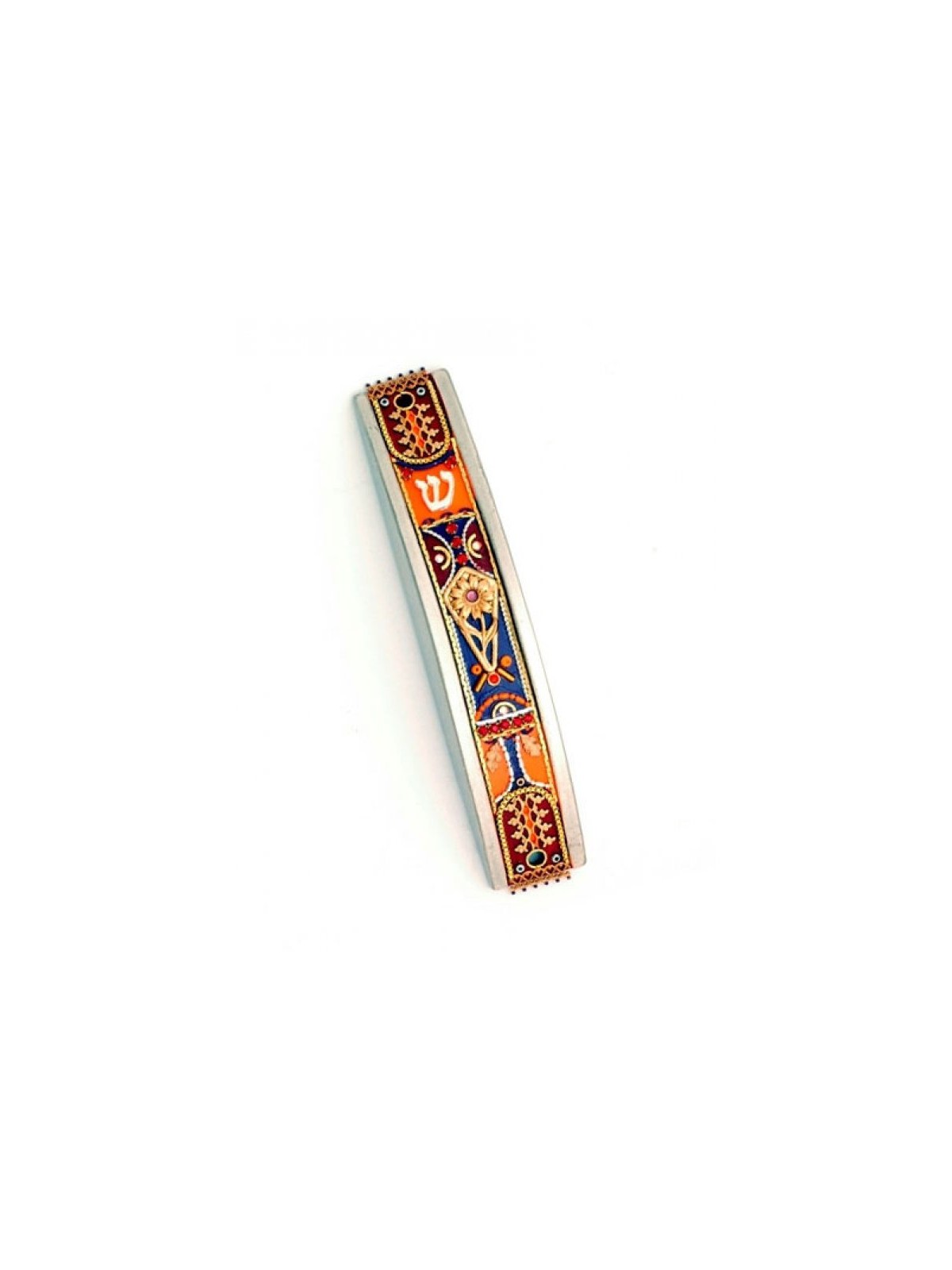 Curved Pewter Mezuzah in Orange and Blue... | Mezuzah by Esther Shahaf