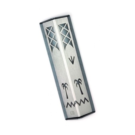 Shraga Landesman Angular Shiny Silver Alumin... | Modern Mezuzah Cases
