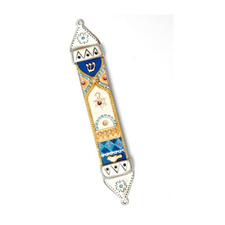 Blue Gold Pewter Mezuzah Case by Ester S... | Mezuzah by Esther Shahaf