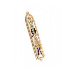 Gold Blue Filigree Design Mezuzah by Est... | Mezuzah by Esther Shahaf