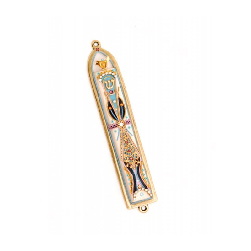 Gold Blue Filigree Design Mezuzah by Est... | Mezuzah by Esther Shahaf