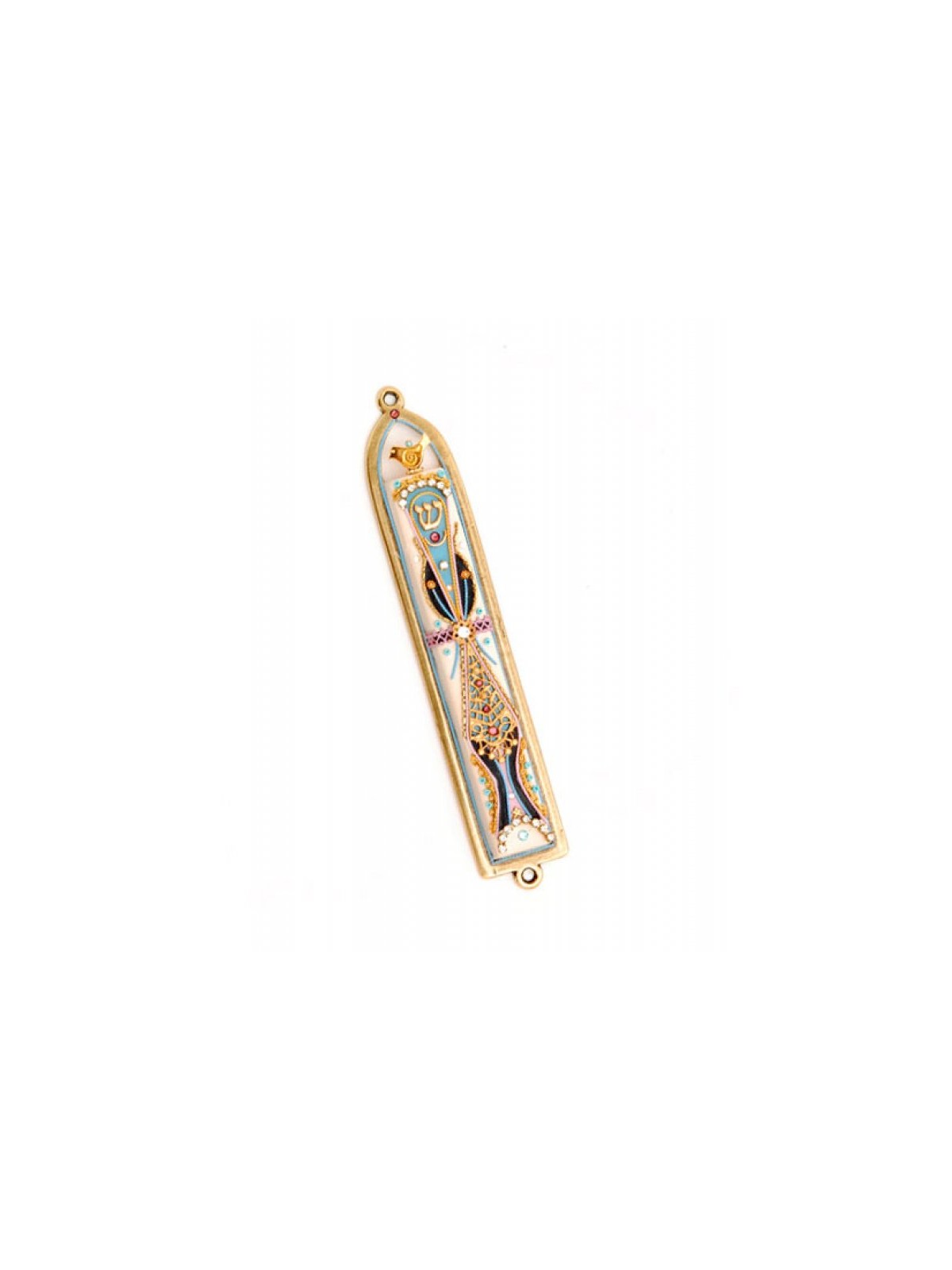 Gold Blue Filigree Design Mezuzah by Est... | Mezuzah by Esther Shahaf