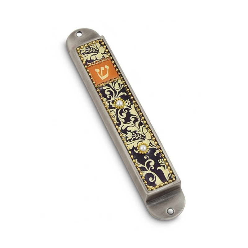 Iris Design Handcrafted Pewter Enamel Beaded... | Modern Mezuzah Cases