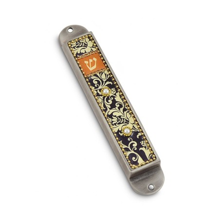 Iris Design Handcrafted Pewter Enamel Beaded... | Modern Mezuzah Cases