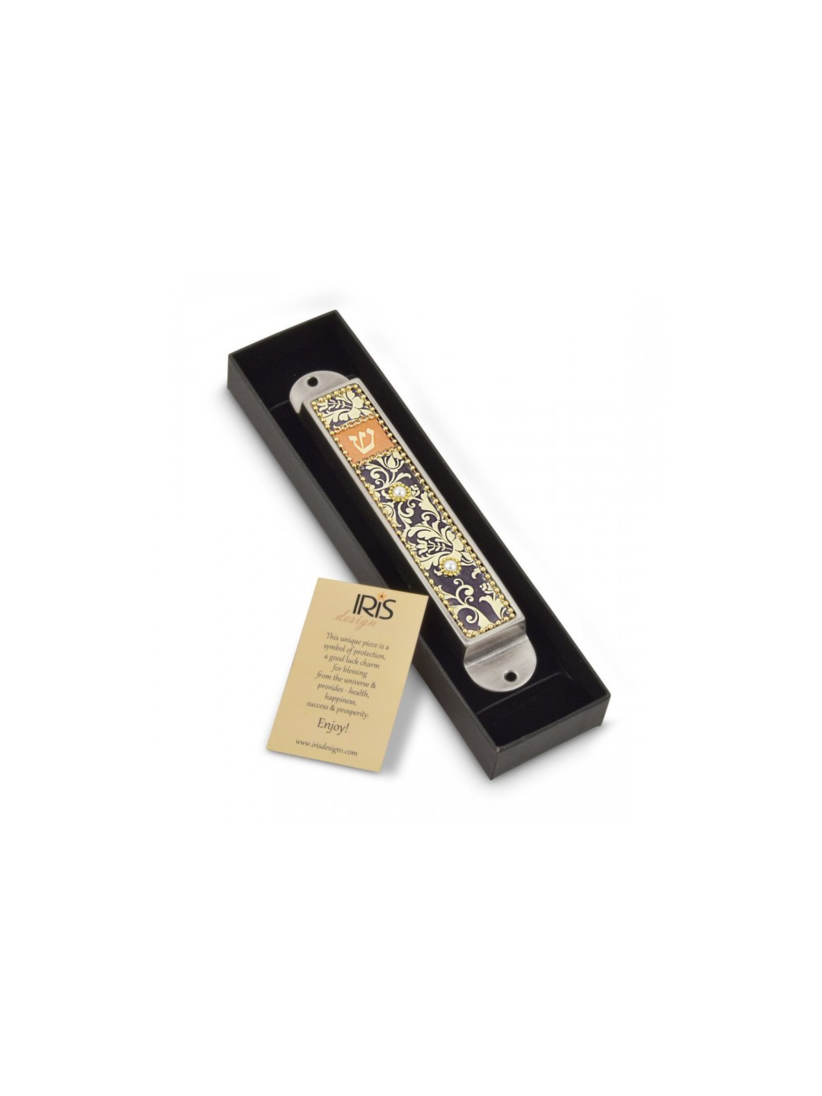 Iris Design Handcrafted Pewter Enamel Beaded... | Modern Mezuzah Cases