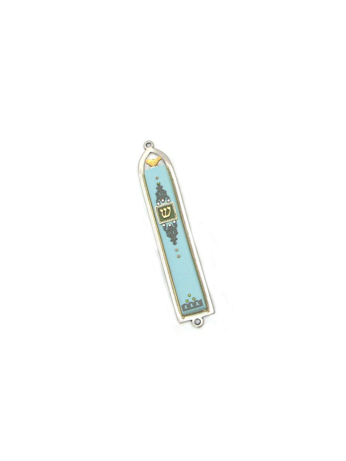 Classic Turquoise Dove Design Mezuzah by... | Mezuzah by Esther Shahaf
