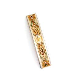 Gold Turquoise Curved Pewter Mezuzah Cas... | Mezuzah by Esther Shahaf