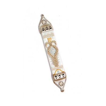 Silver Gold Pewter Mezuzah by Ester Shahaf | Mezuzah by Esther Shahaf