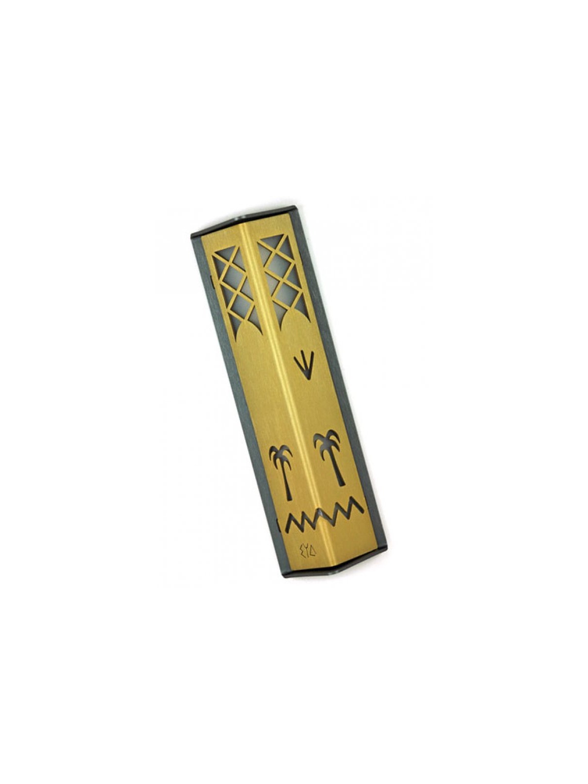 Shraga Landesman Angular Shiny Gold Aluminum... | Modern Mezuzah Cases