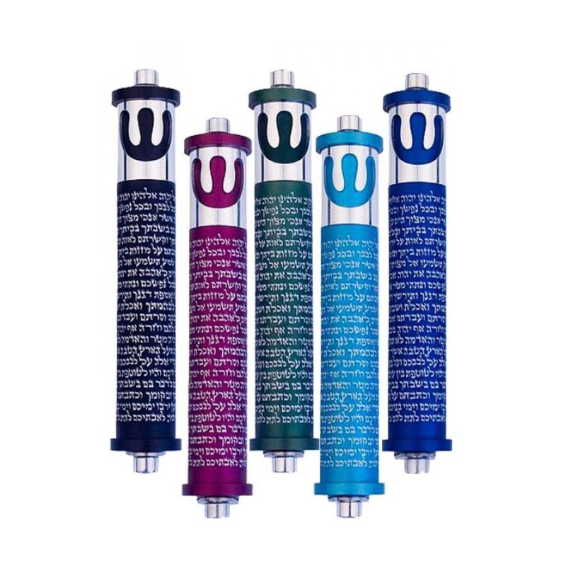 Agayof Cylinder Mezuzah Case with Shema Pray... | Modern Mezuzah Cases