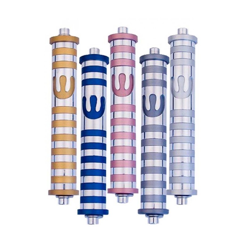 Agayof Cylinder Mezuzah Case with Bands Curv... | Modern Mezuzah Cases