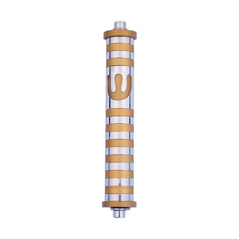 Agayof Cylinder Mezuzah Case with Bands Curv... | Modern Mezuzah Cases