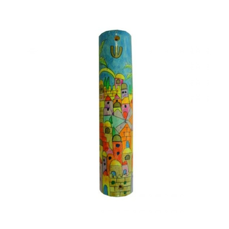 Yair Emanuel Large Hand Painted Wood Mezuzah ... | Mezuzahs by Emanuel