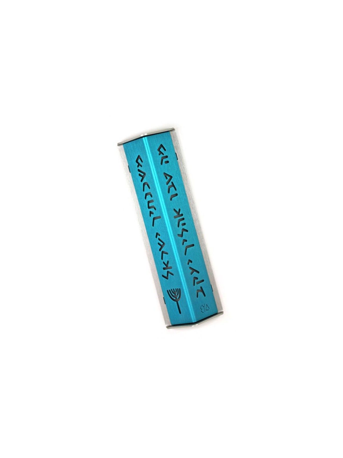 Shraga Landesman Angular Shiny Turquoise Alu... | Modern Mezuzah Cases
