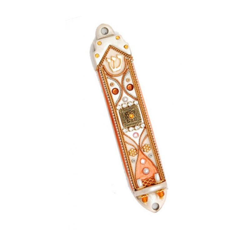 Orange Filigree Mezuzah Case Ester Shahaf | Mezuzah by Esther Shahaf