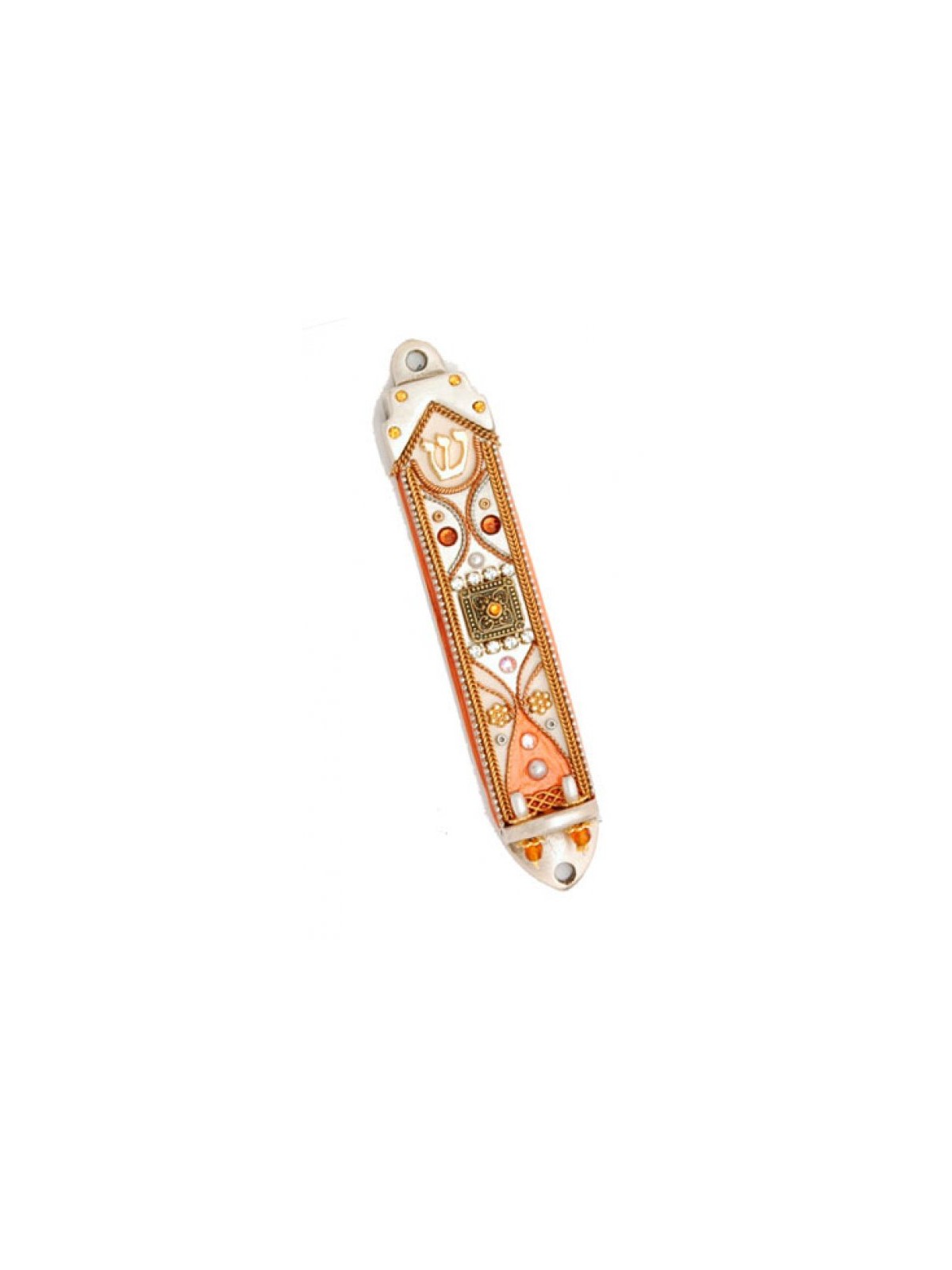 Orange Filigree Mezuzah Case Ester Shahaf | Mezuzah by Esther Shahaf