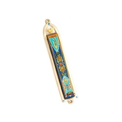 Blue Oriental Design Pewter Mezuzah by E... | Mezuzah by Esther Shahaf