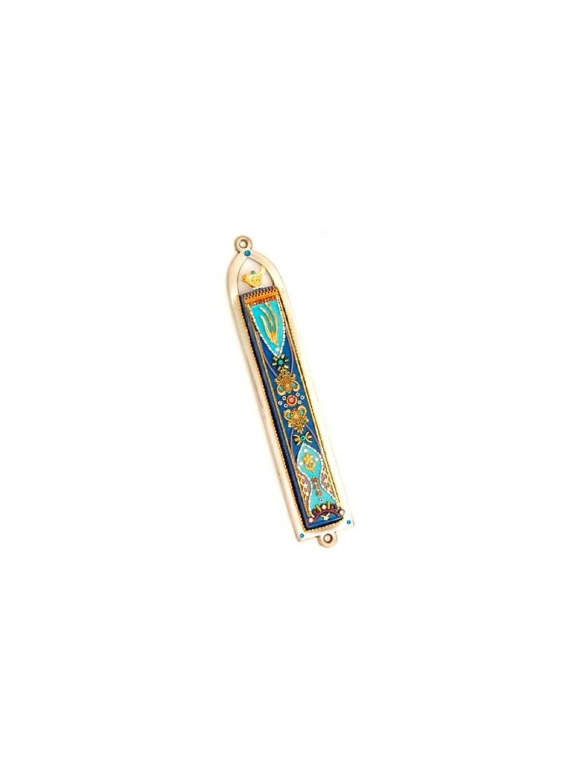 Blue Oriental Design Pewter Mezuzah by E... | Mezuzah by Esther Shahaf