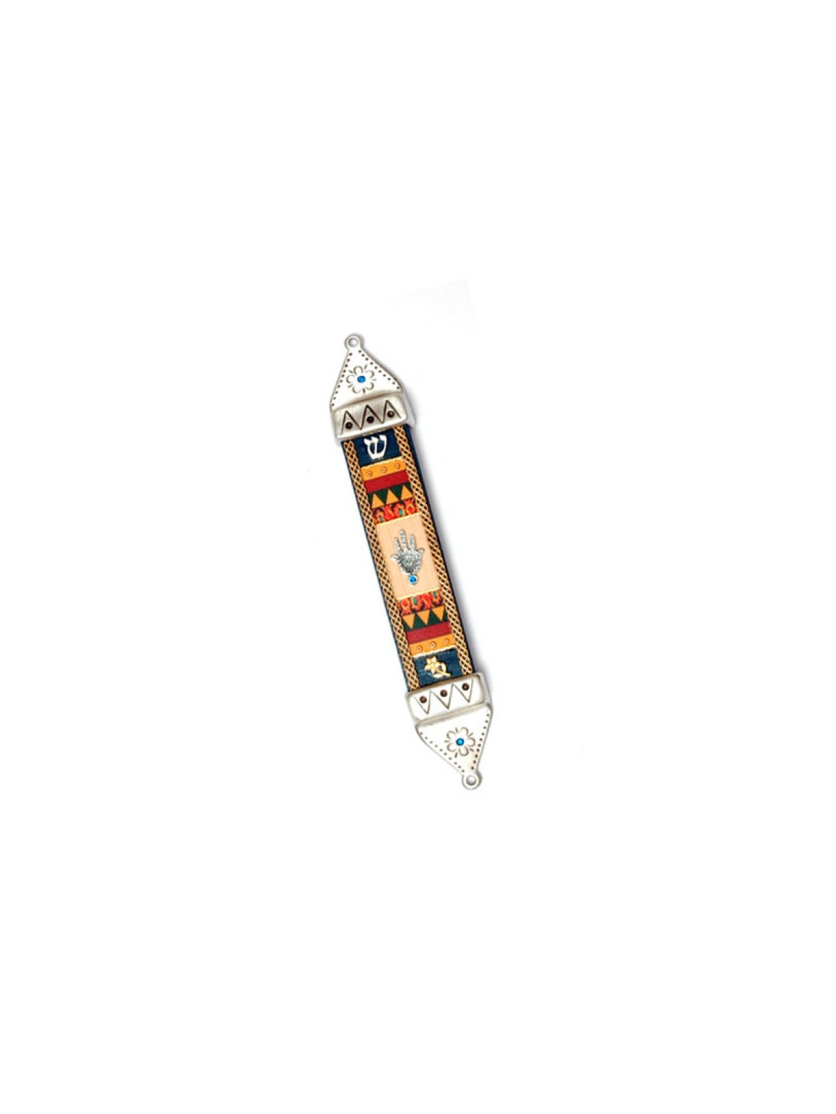 Wood Pewter Mezuzah Hamsa by Ester Shahaf | Mezuzah by Esther Shahaf