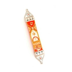 Red and Orange Pewter Mezuzah Ester Shahaf | Mezuzah by Esther Shahaf