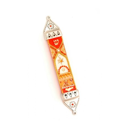 Red and Orange Pewter Mezuzah Ester Shahaf | Mezuzah by Esther Shahaf