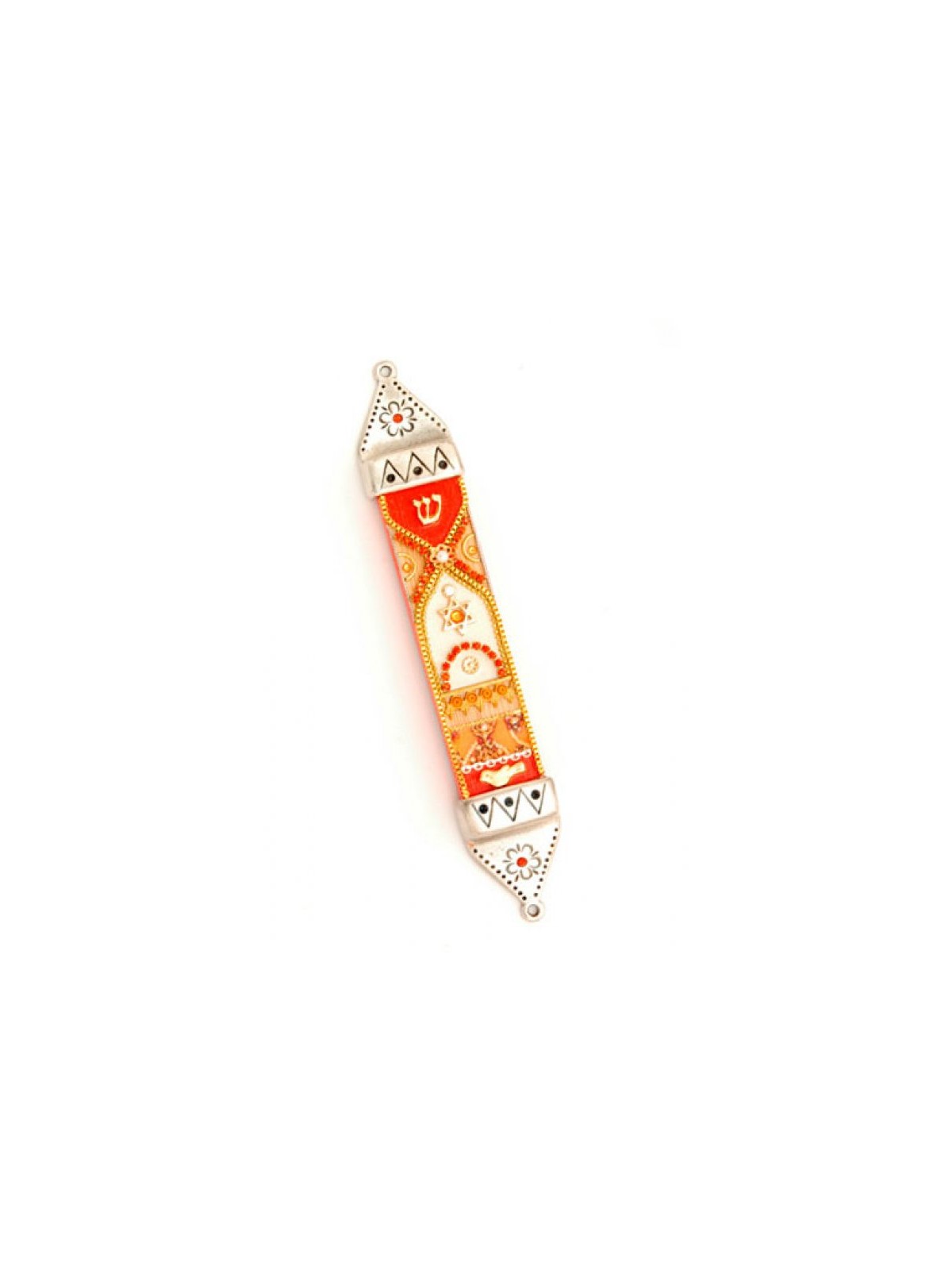 Red and Orange Pewter Mezuzah Ester Shahaf | Mezuzah by Esther Shahaf
