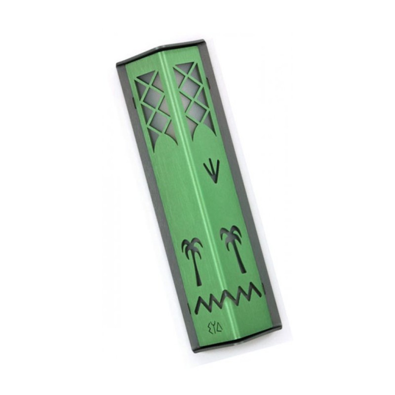 Shraga Landesman Angular Shiny Green Aluminu... | Modern Mezuzah Cases