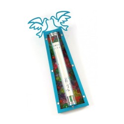 Shraga Landesman Peace Doves Mezuzah Case Turquoise... | Glass Mezuzah
