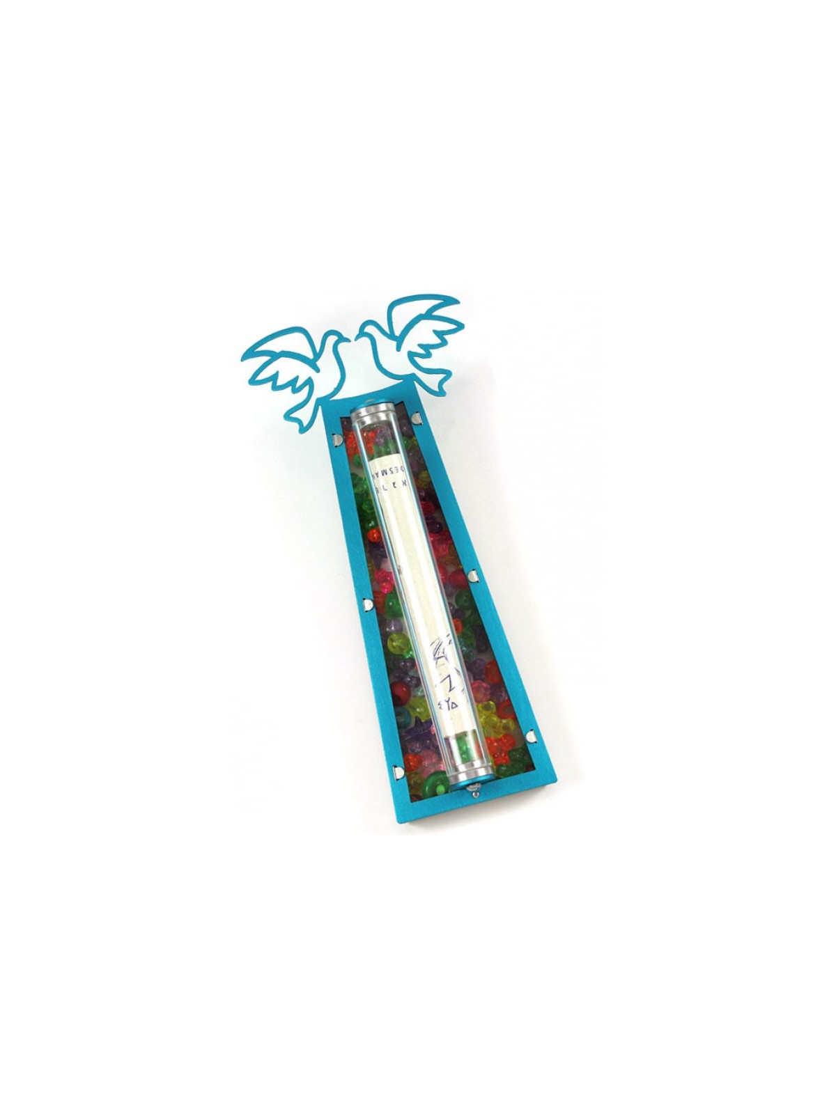 Shraga Landesman Peace Doves Mezuzah Case Turquoise... | Glass Mezuzah