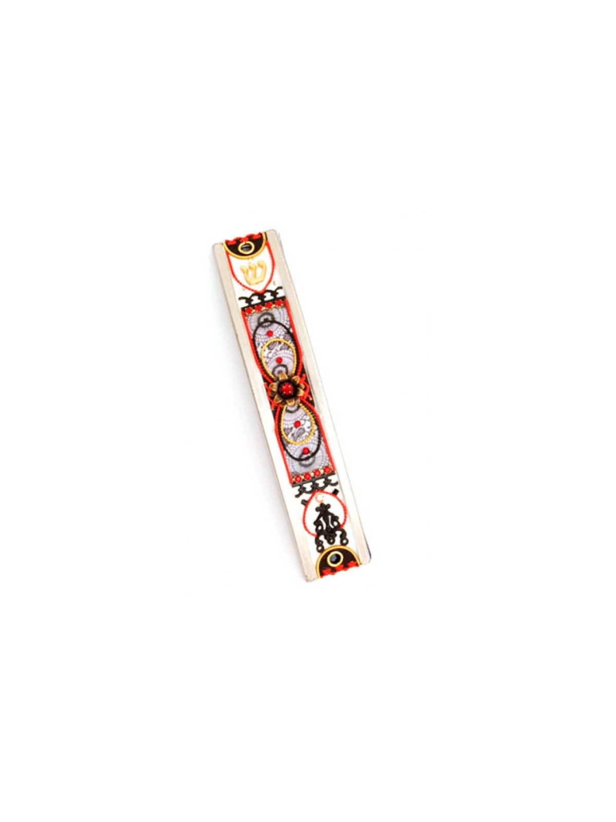 Red Black Curved Pewter Mezuzah Case by ... | Mezuzah by Esther Shahaf