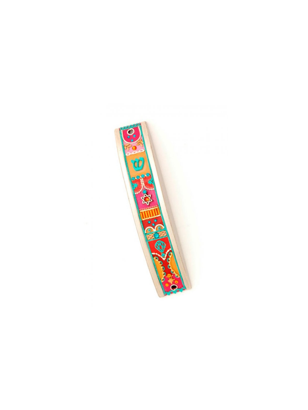 Pink and Red Curved Pewter Mezuzah Ester... | Mezuzah by Esther Shahaf