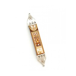 Gold Tones Pewter Mezuzah by Ester Shahaf | Mezuzah by Esther Shahaf