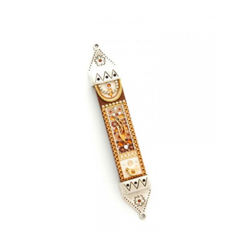 Gold Tones Pewter Mezuzah by Ester Shahaf | Mezuzah by Esther Shahaf