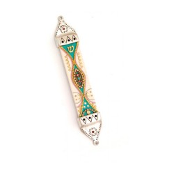 Teal White Pewter Mezuzah by Ester Shahaf | Mezuzah by Esther Shahaf