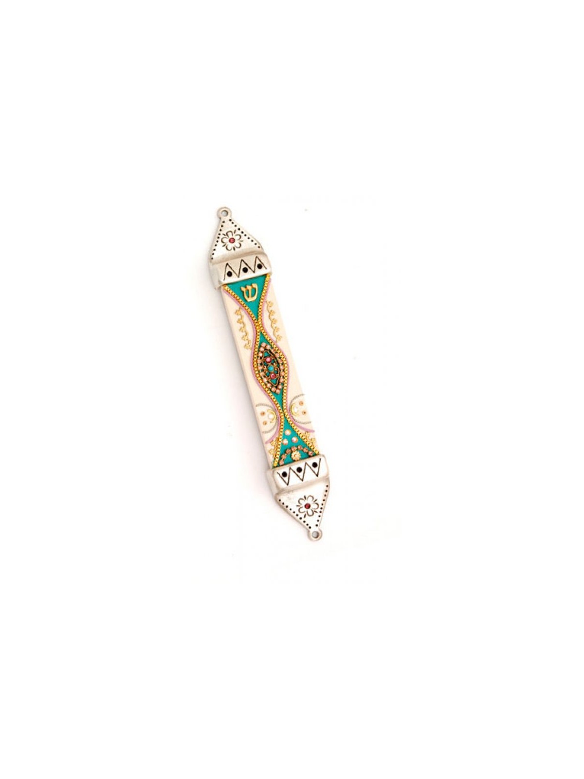 Teal White Pewter Mezuzah by Ester Shahaf | Mezuzah by Esther Shahaf
