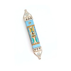 Pewter and Wood Mezuzah Case in Light Bl... | Mezuzah by Esther Shahaf