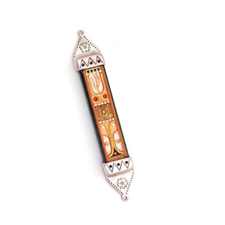 Oriental Design Wood and Pewter Mezuzah ... | Mezuzah by Esther Shahaf