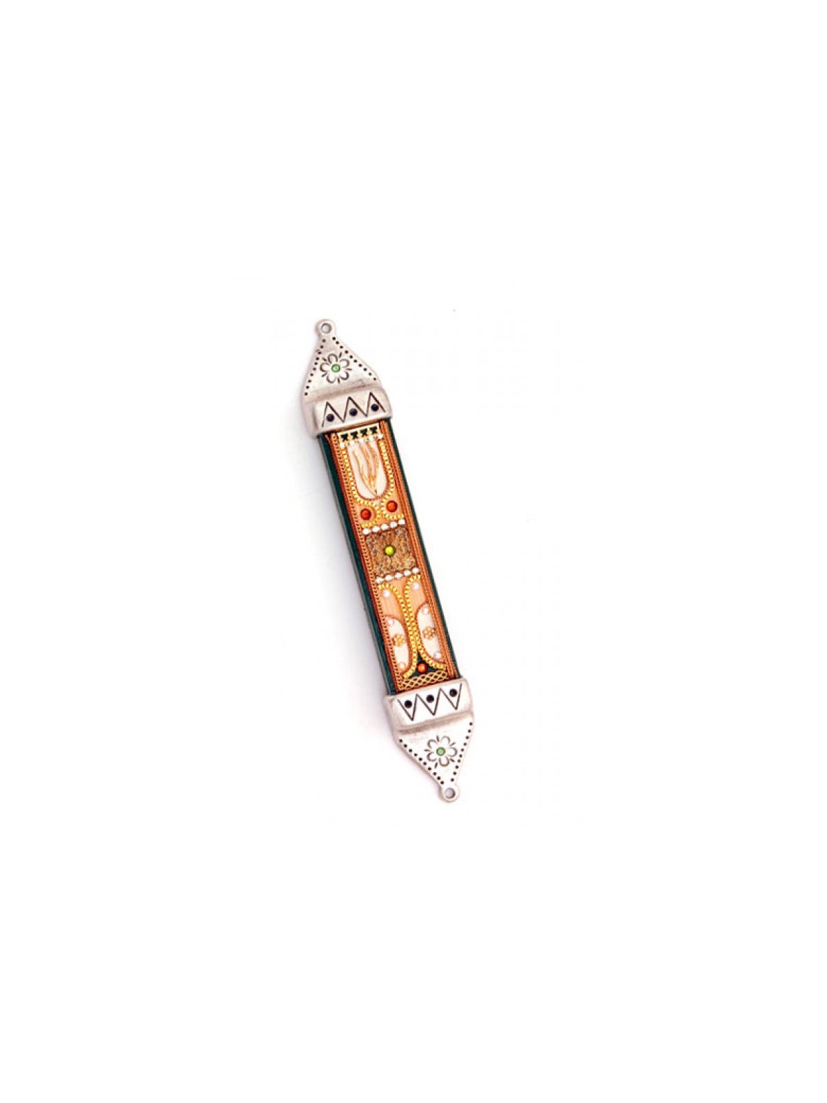 Oriental Design Wood and Pewter Mezuzah ... | Mezuzah by Esther Shahaf