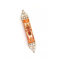 Pewter Mezuzah Case in Shades of Orange ... | Mezuzah by Esther Shahaf